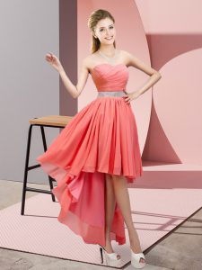 Admirable High Low Watermelon Red Court Dresses for Sweet 16 Sweetheart Sleeveless Lace Up