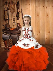 Discount Orange Red Lace Up Custom Made Pageant Dress Embroidery Sleeveless Floor Length