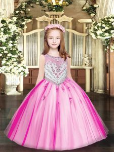 Customized Fuchsia Scoop Zipper Beading and Appliques Little Girl Pageant Dress Sleeveless