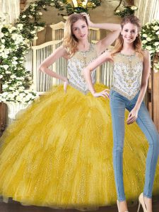 Gorgeous Ball Gowns Quinceanera Gown Yellow Scoop Organza Sleeveless Floor Length Zipper