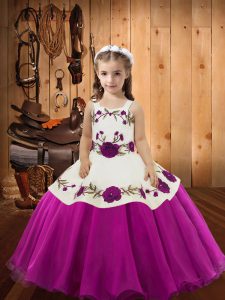 Fancy Organza Sleeveless Floor Length Child Pageant Dress and Embroidery
