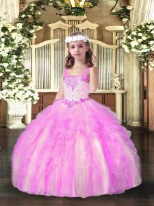 Sleeveless Beading and Ruffles Lace Up Winning Pageant Gowns