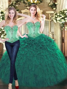 Dramatic Sleeveless Lace Up Floor Length Beading and Ruffles Quinceanera Gown