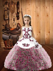 Multi-color Little Girl Pageant Gowns Sweet 16 and Quinceanera with Embroidery and Ruffles Straps Sleeveless Lace Up
