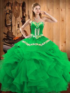 Low Price Floor Length Ball Gowns Sleeveless Green 15 Quinceanera Dress Lace Up