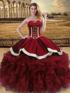 Decent Wine Red Ball Gowns Beading and Ruffles Quinceanera Dresses Lace Up Organza Sleeveless Floor Length
