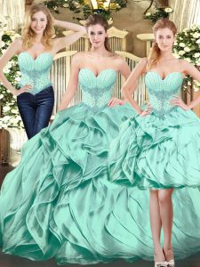 Sweetheart Sleeveless Organza Quinceanera Gown Beading and Ruffles Lace Up