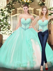 Apple Green Sleeveless Floor Length Beading and Ruffles Lace Up Vestidos de Quinceanera