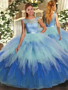 Popular Multi-color Scoop Backless Ruffles Ball Gown Prom Dress Sleeveless