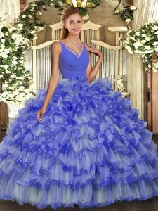 Fabulous V-neck Sleeveless Backless 15 Quinceanera Dress Lavender Organza