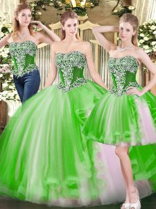 Perfect Tulle Strapless Sleeveless Lace Up Beading Sweet 16 Dress in