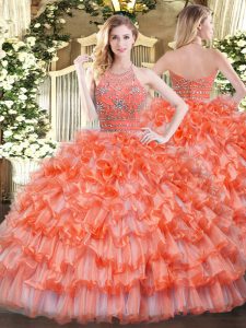 Spectacular Organza Sleeveless Floor Length Sweet 16 Dresses and Beading and Ruffled Layers