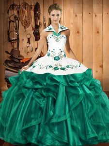 Fantastic Satin and Organza Sleeveless Floor Length Sweet 16 Dresses and Embroidery and Ruffles