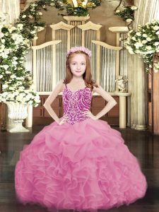 Sleeveless Lace Up Floor Length Beading and Ruffles and Pick Ups Child Pageant Dress
