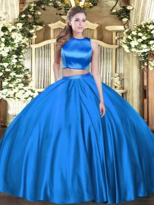 Ruching Quince Ball Gowns Blue Criss Cross Sleeveless Floor Length