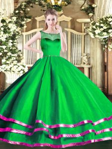 Trendy Floor Length Green Sweet 16 Dress Organza Sleeveless Beading and Ruffled Layers