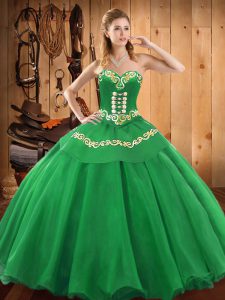 Exquisite Green Sleeveless Satin and Tulle Lace Up Quinceanera Gown for Military Ball and Sweet 16 and Quinceanera