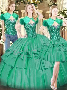 Ideal Tulle Sleeveless Floor Length 15 Quinceanera Dress and Beading and Ruffled Layers