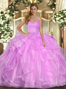 Custom Designed Lilac Quinceanera Gown Military Ball and Sweet 16 and Quinceanera with Ruffles Sweetheart Sleeveless Lace Up