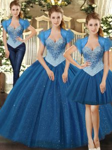 Teal Sleeveless Tulle Lace Up Quinceanera Dress for Military Ball and Sweet 16 and Quinceanera