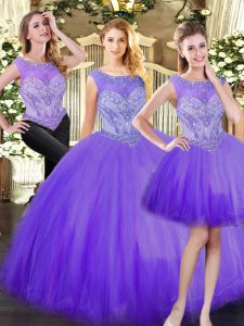 Trendy Eggplant Purple Sleeveless Tulle Zipper Sweet 16 Dress for Military Ball and Sweet 16 and Quinceanera
