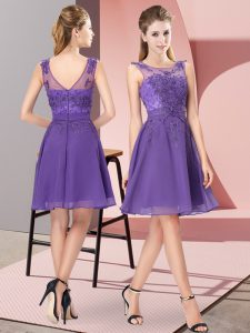 Eye-catching Lavender Empire Appliques Damas Dress Zipper Chiffon Sleeveless Knee Length