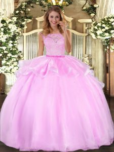 Sleeveless Floor Length Lace Clasp Handle Ball Gown Prom Dress with Lilac