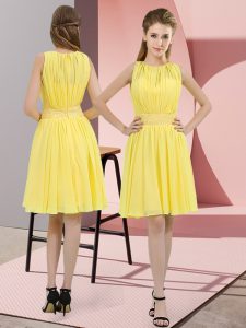 Sophisticated Yellow Scoop Zipper Sequins Dama Dress Sleeveless