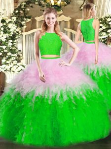 Beautiful Multi-color Sweet 16 Dresses Military Ball and Sweet 16 and Quinceanera with Ruffles Scoop Sleeveless Zipper