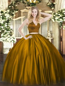 Dazzling Brown Zipper Quinceanera Gowns Ruching Sleeveless Floor Length