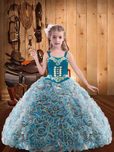 Excellent Multi-color Straps Neckline Embroidery and Ruffles Pageant Dress for Teens Sleeveless Lace Up