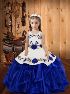 Floor Length Ball Gowns Sleeveless Royal Blue Little Girls Pageant Dress Wholesale Lace Up