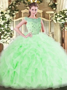 Apple Green Sleeveless Beading and Ruffles Floor Length Ball Gown Prom Dress
