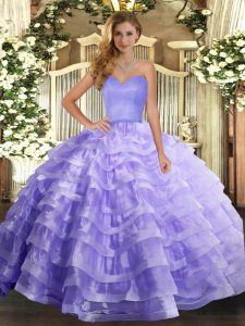 Edgy Ball Gowns Vestidos de Quinceanera Lavender Sweetheart Organza Sleeveless Floor Length Lace Up