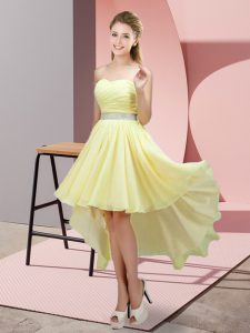Glittering High Low Lace Up Vestidos de Damas Yellow for Prom and Party and Wedding Party with Beading