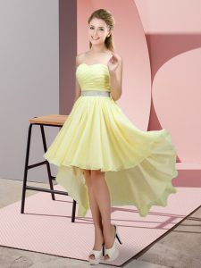 Glittering High Low Lace Up Vestidos de Damas Yellow for Prom and Party and Wedding Party with Beading