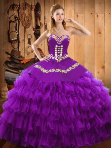 Sexy Sweetheart Sleeveless Lace Up Sweet 16 Quinceanera Dress Purple Satin and Organza
