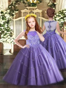Lavender Sleeveless Beading and Appliques Floor Length Little Girl Pageant Dress