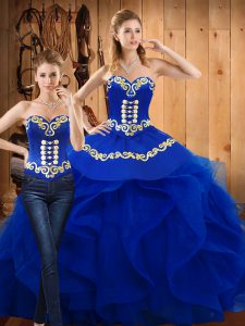Spectacular Floor Length Ball Gowns Sleeveless Blue Sweet 16 Dresses Lace Up