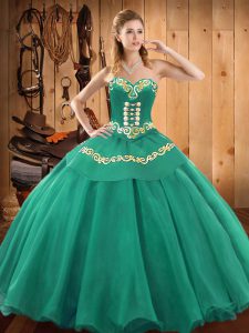 Sweetheart Sleeveless Satin and Tulle 15 Quinceanera Dress Embroidery Lace Up