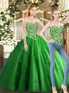 Sophisticated Sleeveless Floor Length Beading Lace Up Ball Gown Prom Dress with Green