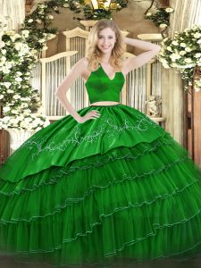 Floor Length Two Pieces Sleeveless Green Quinceanera Gowns Zipper