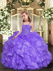 Cute Lavender Lace Up Straps Beading and Ruffles Little Girls Pageant Dress Wholesale Organza Sleeveless