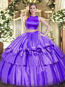 Floor Length Two Pieces Sleeveless Purple Sweet 16 Dresses Criss Cross