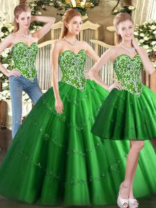 Excellent Tulle Sleeveless Floor Length Sweet 16 Dress and Beading
