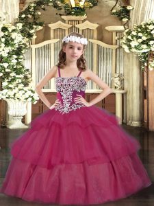 Straps Sleeveless Organza Glitz Pageant Dress Appliques and Ruffled Layers Lace Up