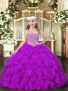 Custom Designed Sleeveless Lace Up Floor Length Beading and Ruffles Pageant Dress for Teens