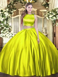 Sweet Olive Green Ball Gowns High-neck Sleeveless Tulle Floor Length Criss Cross Ruching Quince Ball Gowns