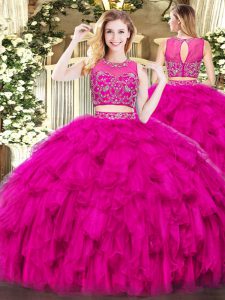 Fabulous Tulle Sleeveless Floor Length Ball Gown Prom Dress and Beading and Ruffles