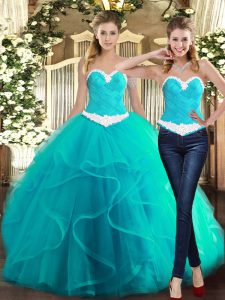 Ruffles Quinceanera Gowns Baby Blue Lace Up Sleeveless Floor Length